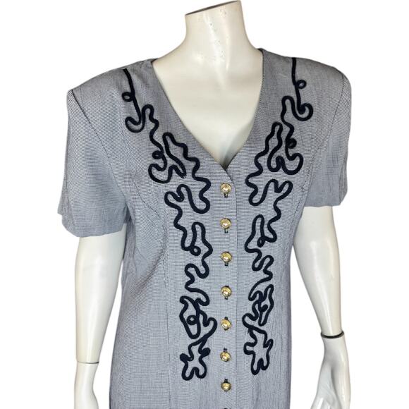 Ultra Dress New York Womens 12 Maxi Dress Navy White Houndstooth Vintage - Picture 8 of 12